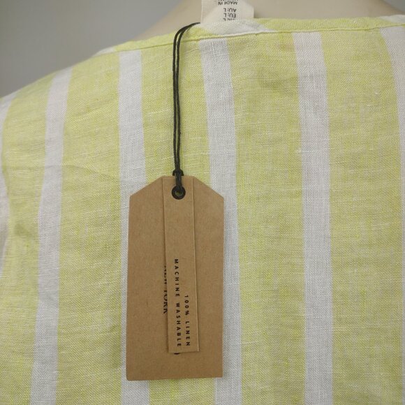 NWT Christian Siriano yellow white striped 100% Linen short sleeve top Large - Picture 5 of 9